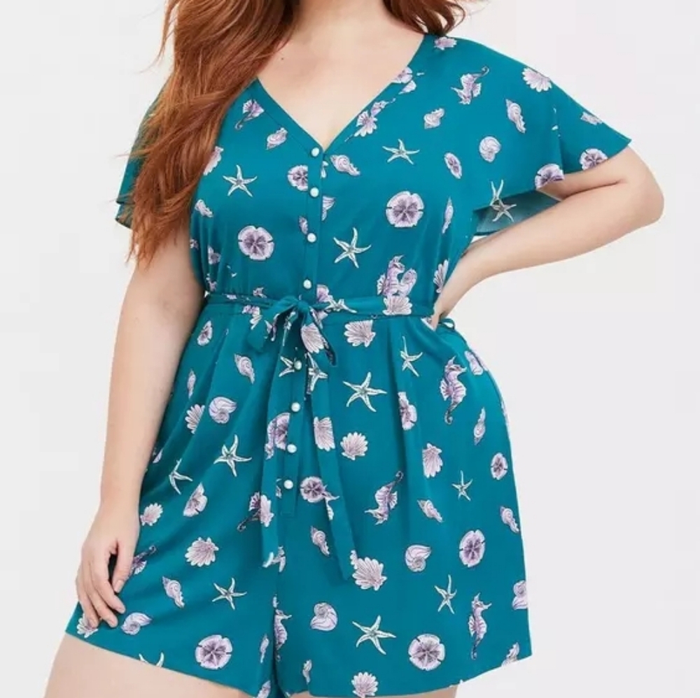 Torrid- Her Universe Teal Seashell Print Romper - Picture 7 of 7